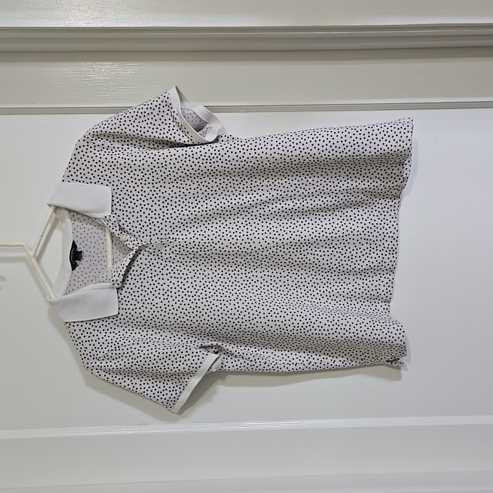 Land's End Of White/Black Dotted Mesh Polo Shirt